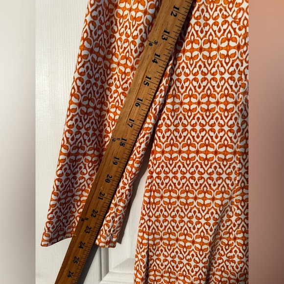 J. McLaughlin MED Spring Apricot Printed 3/4 Sleeve V Neck Sheath Dress Stretch - Picture 9 of 11